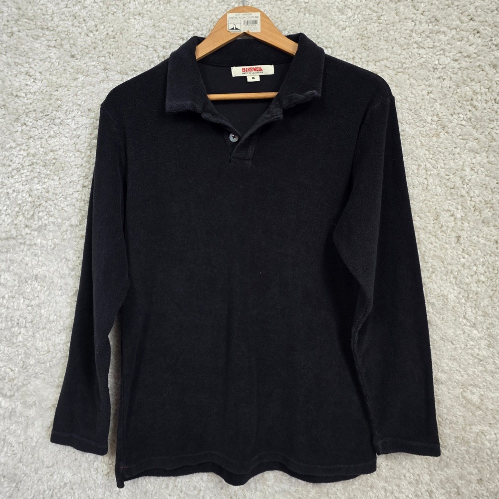 Birdwell Beach Britches Polo Mens M Black Terry Cloth Long Sleeve Surf